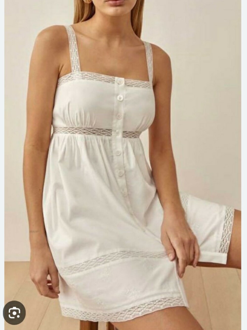 Reformation White Lace-Trim Cotton Brayden Dress White